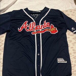 Majestic Braves Freeman Dark Blue Jersey with Red and White